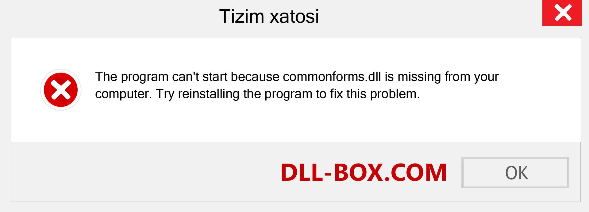 commonforms.dll fayli yo'qolganmi?. Windows 7, 8, 10 uchun yuklab olish - Windowsda commonforms dll etishmayotgan xatoni tuzating, rasmlar, rasmlar